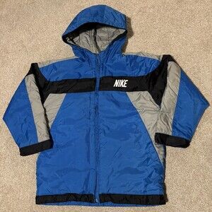 VTG NIKE Youth Boys Sz L 14-16 Reversible Winter Jacket Zip Blue Black Gray